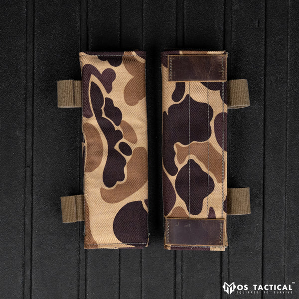 Long Shoulder Pads - Comm Loops & Lapel Tabs in Vintage Duck Camo with “Predator” Leather
