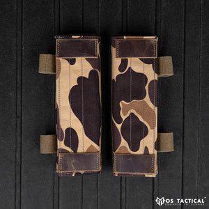Long Shoulder Pads - Comm Loops & Lapel Tabs in Vintage Duck Camo with “Predator” Leather